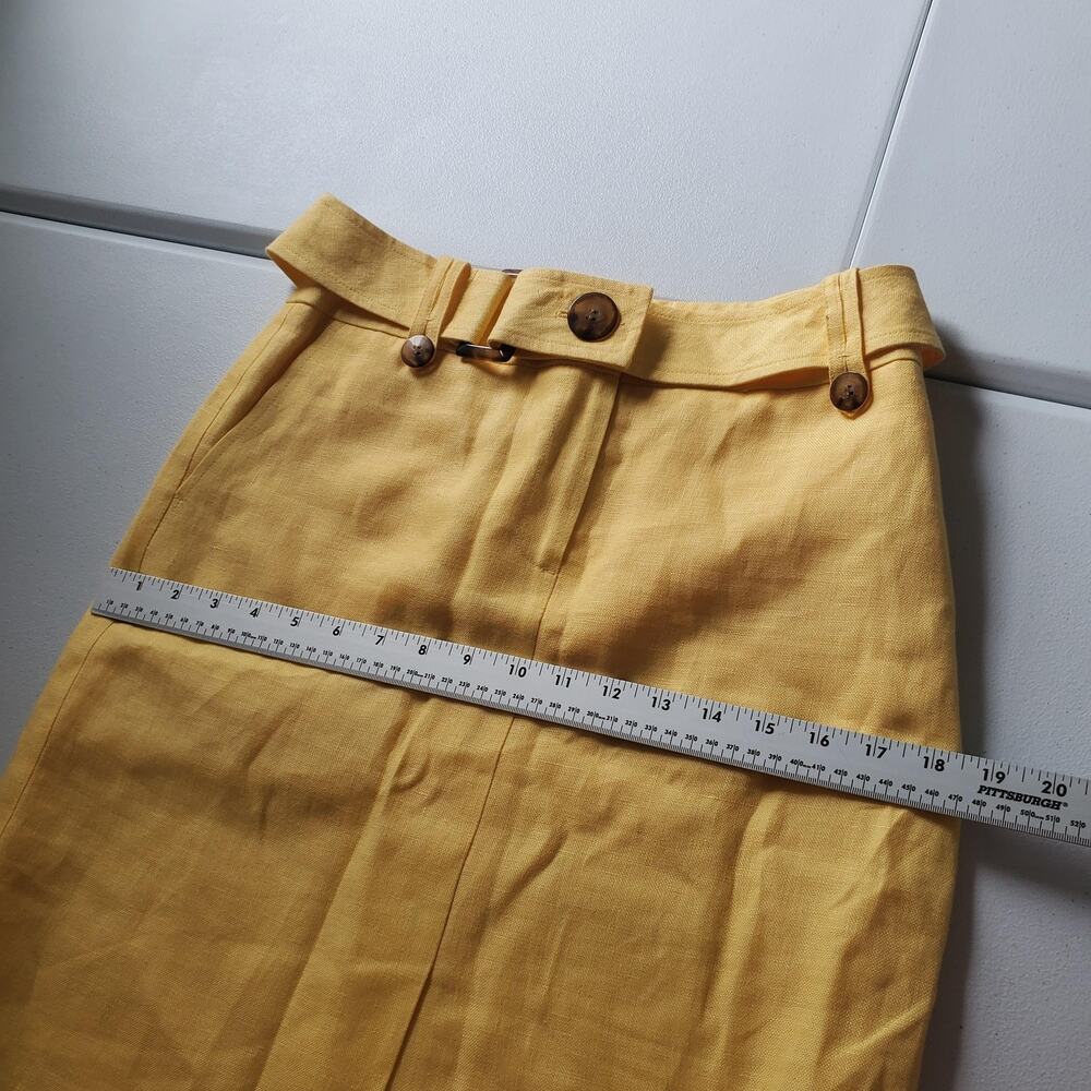 Talbots Skirt Womens 6 Butter Yellow Linen Pencil Knee Length Office Preppy Belt - Picture 9 of 11